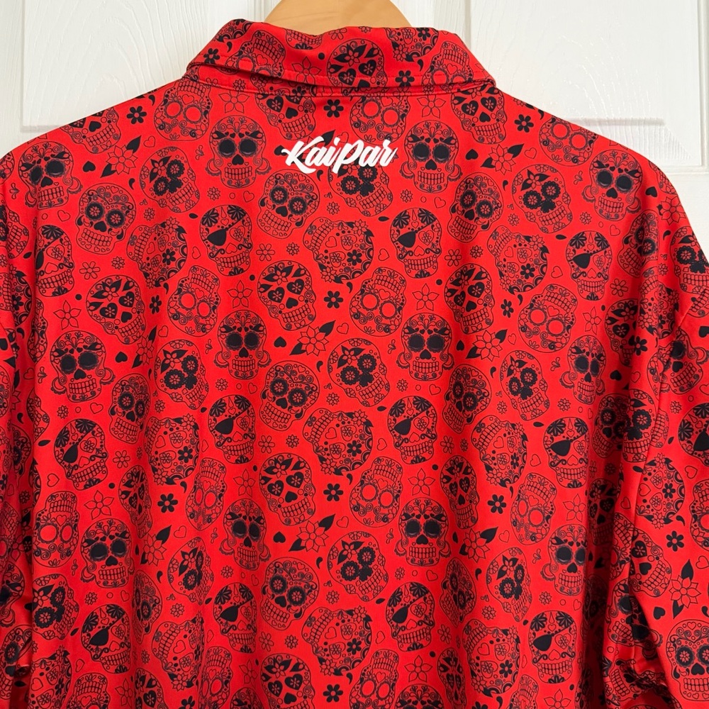 KaiPar Polo Shirt Mens 3XL Red Skull Print Stretch Golf Performance Halloween - Picture 6 of 9